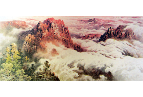 朝鲜画《正日峰的早晨》