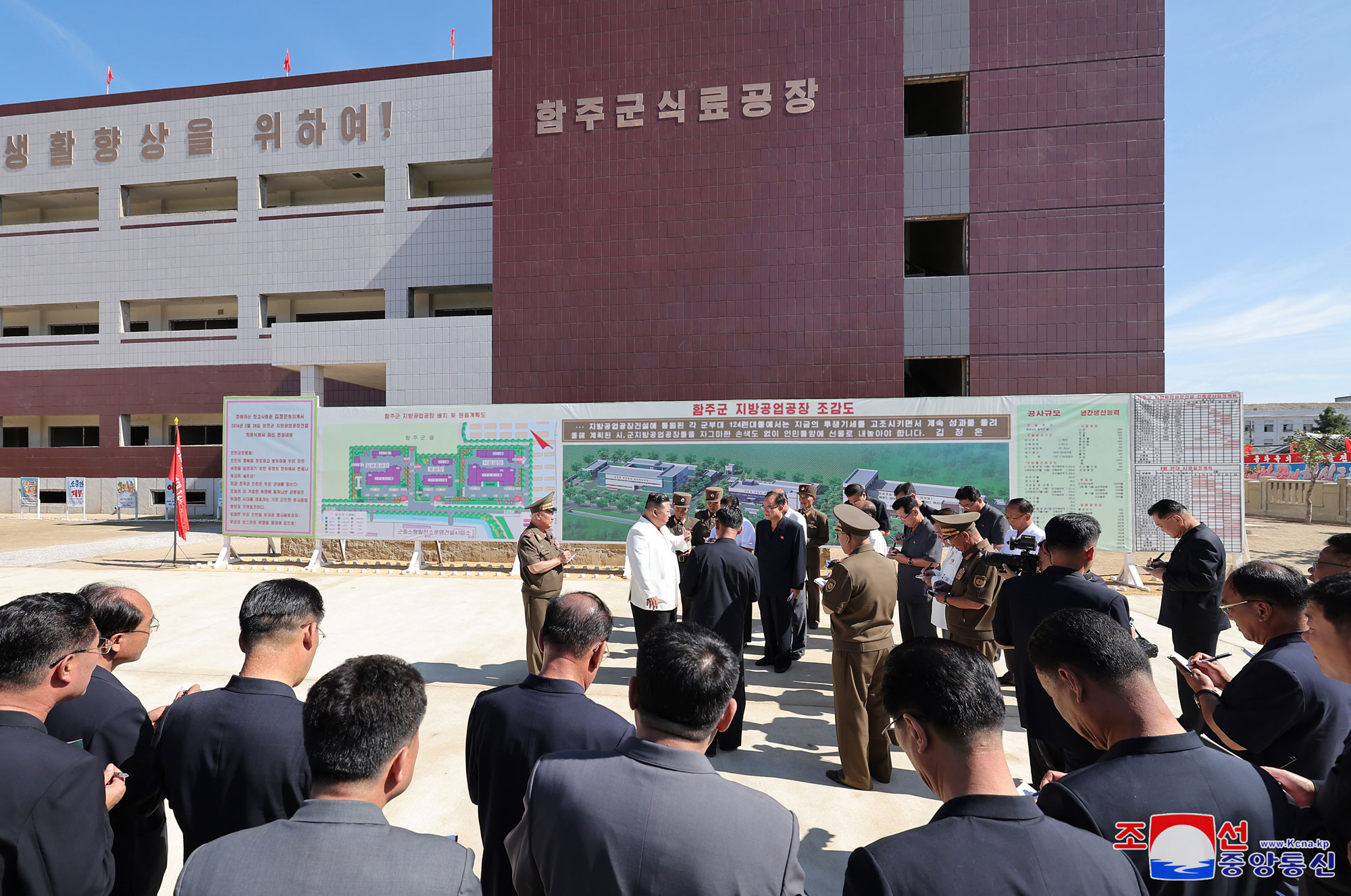 President of State Affairs Kim Jong Un gives field guidance at regional-industry factories under construction in 
Hamju County