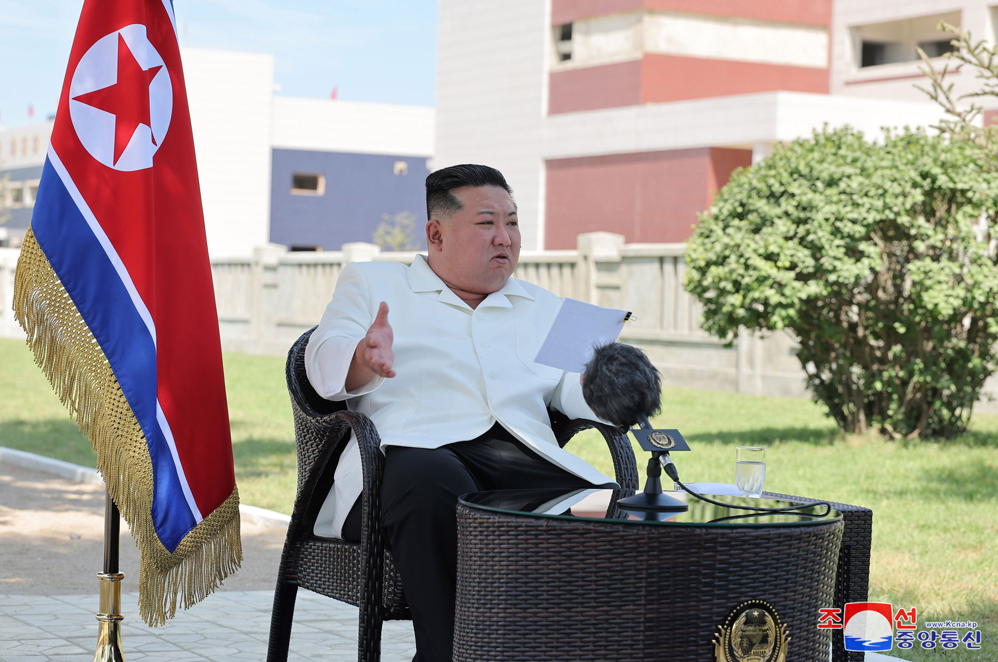 President of State Affairs Kim Jong Un gives field guidance at regional-industry factories under construction in 
Hamju County