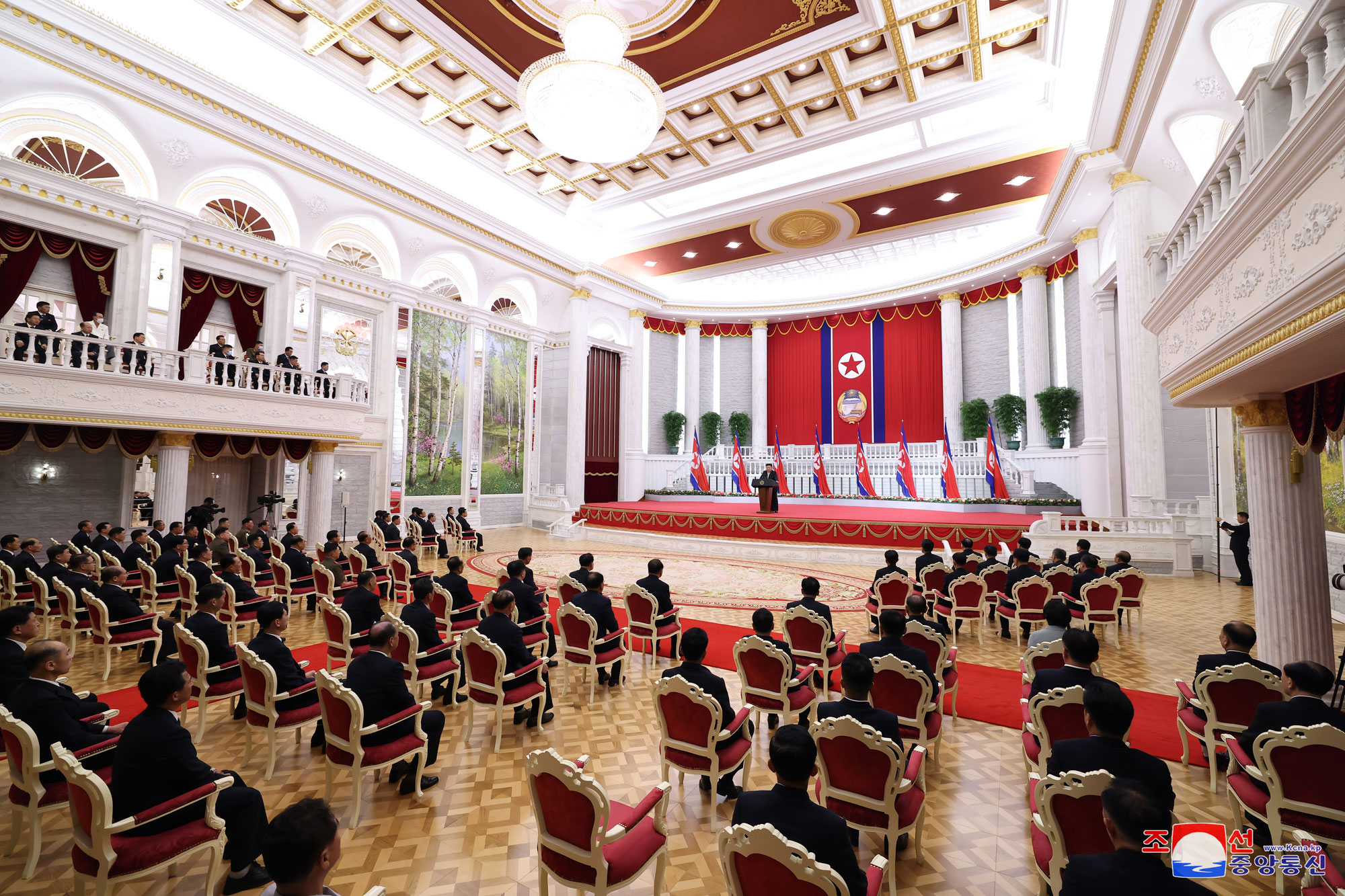 President of State Affairs Kim Jong Un meets leading Party and government cadres, congratulates them on national day and makes important speech on orientation of work by state