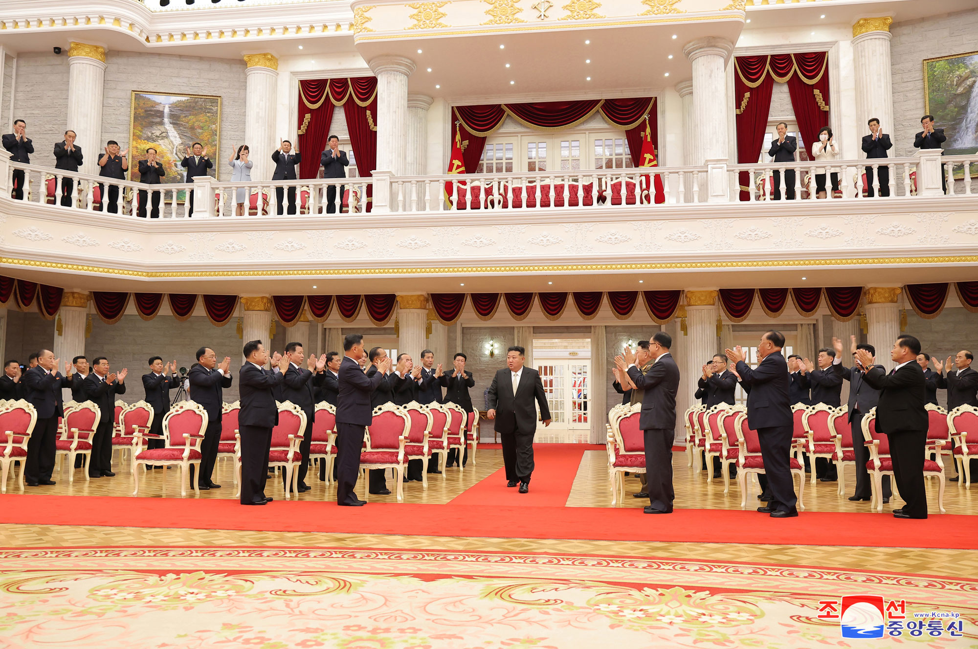 President of State Affairs Kim Jong Un meets leading Party and government cadres, congratulates them on national day and makes important speech on orientation of work by state