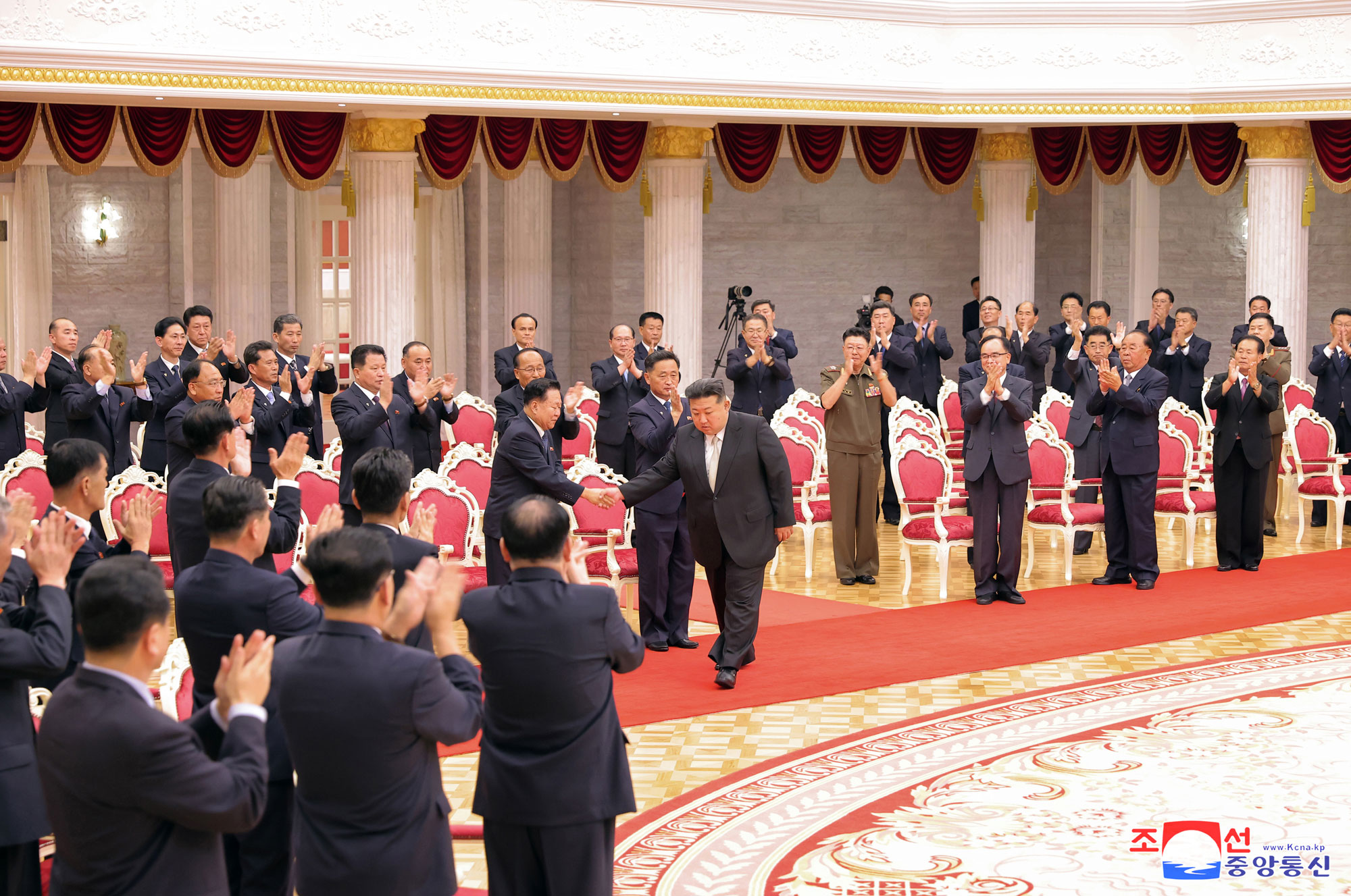 President of State Affairs Kim Jong Un meets leading Party and government cadres, congratulates them on national day and makes important speech on orientation of work by state