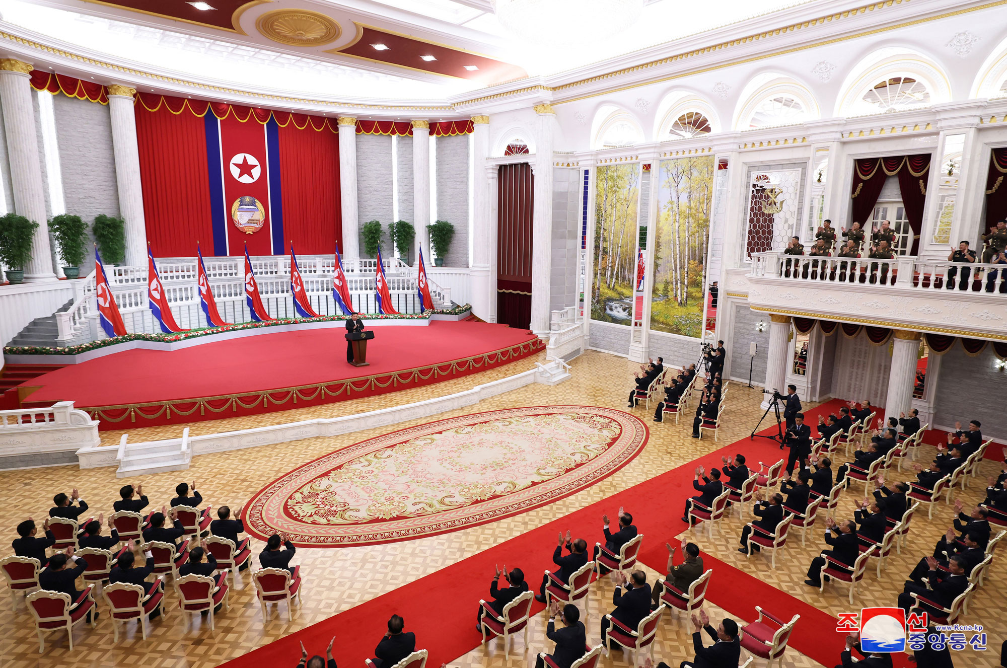 President of State Affairs Kim Jong Un meets leading Party and government cadres, congratulates them on national day and makes important speech on orientation of work by state