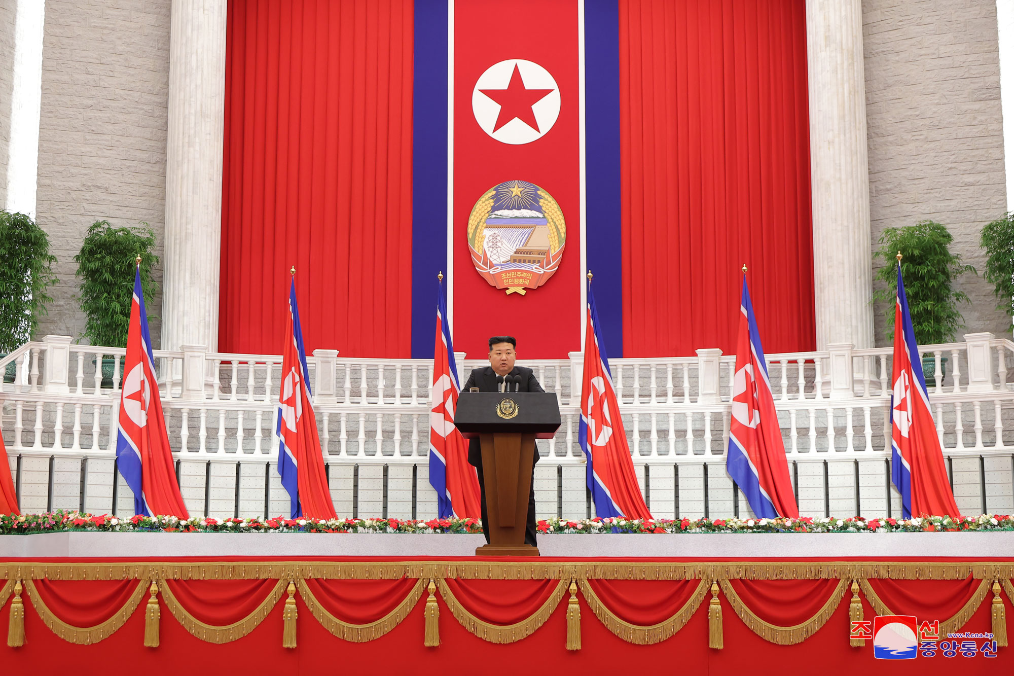 President of State Affairs Kim Jong Un meets leading Party and government cadres, congratulates them on national day and makes important speech on orientation of work by state