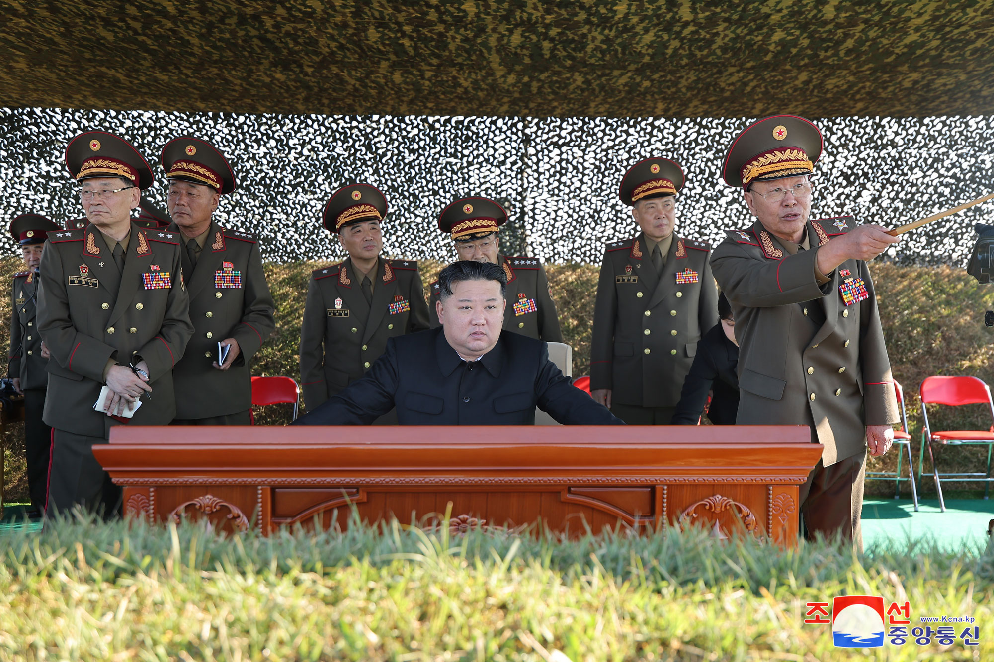 President of State Affairs Kim Jong Un oversees live artillery firing drill of graduates of O Jin U Artillery Academy