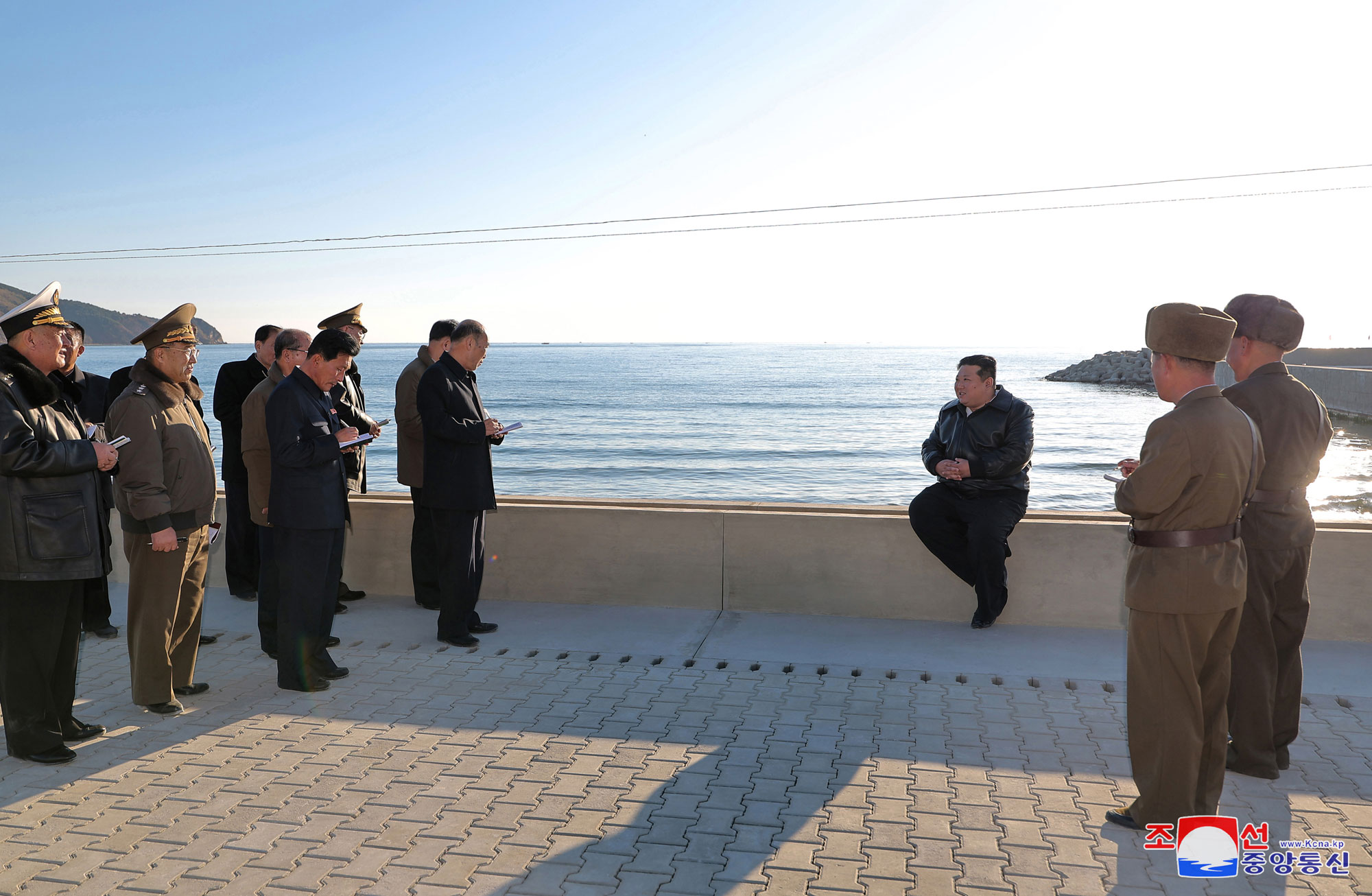 President of State Affairs Kim Jong Un inspects Sinpho City Offshore Farm in South Hamgyong Province under construction 