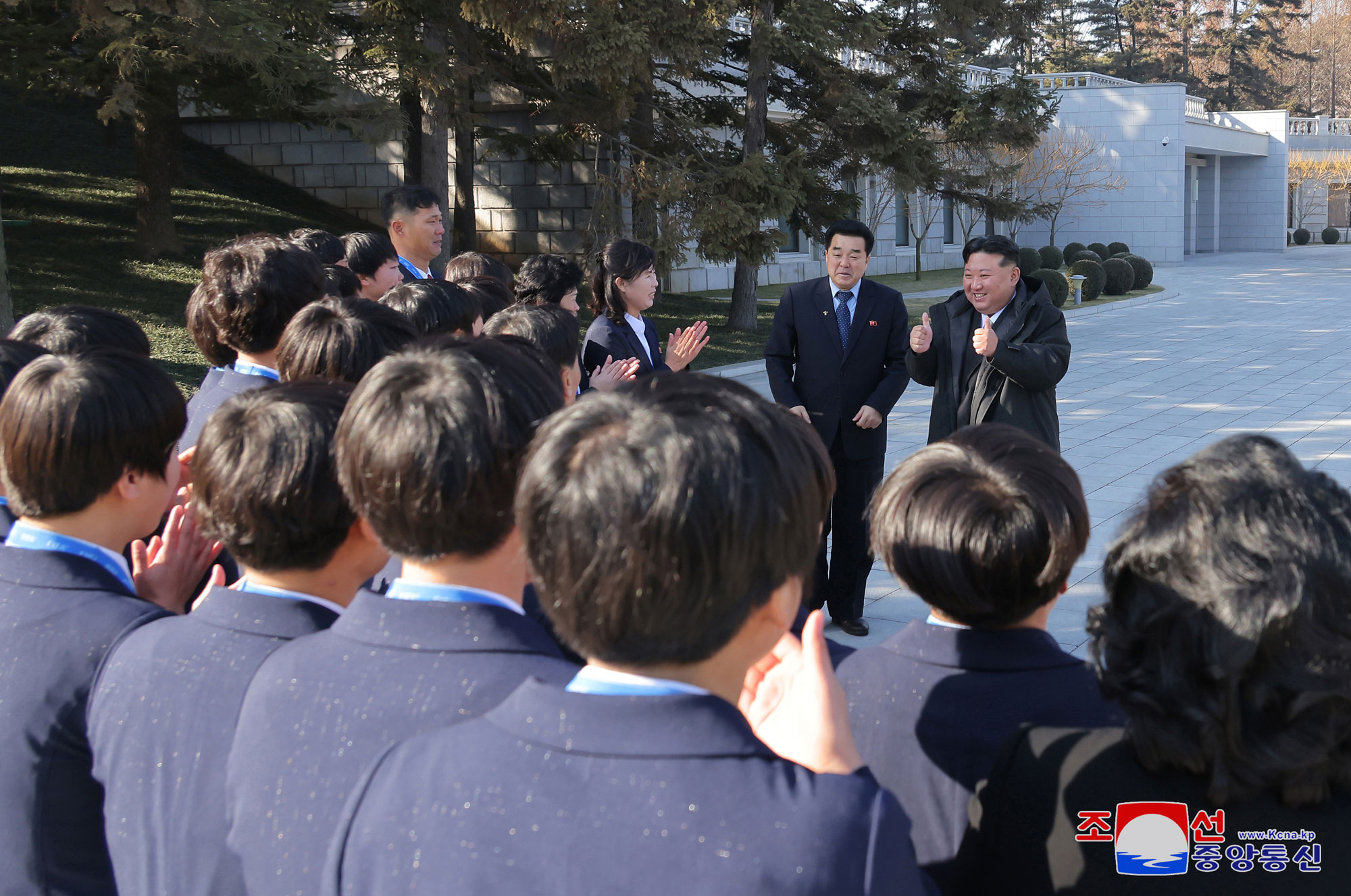 President of State Affairs Kim Jong Un has photo taken with labour innovators and persons of merit on occasion of New Year 2025