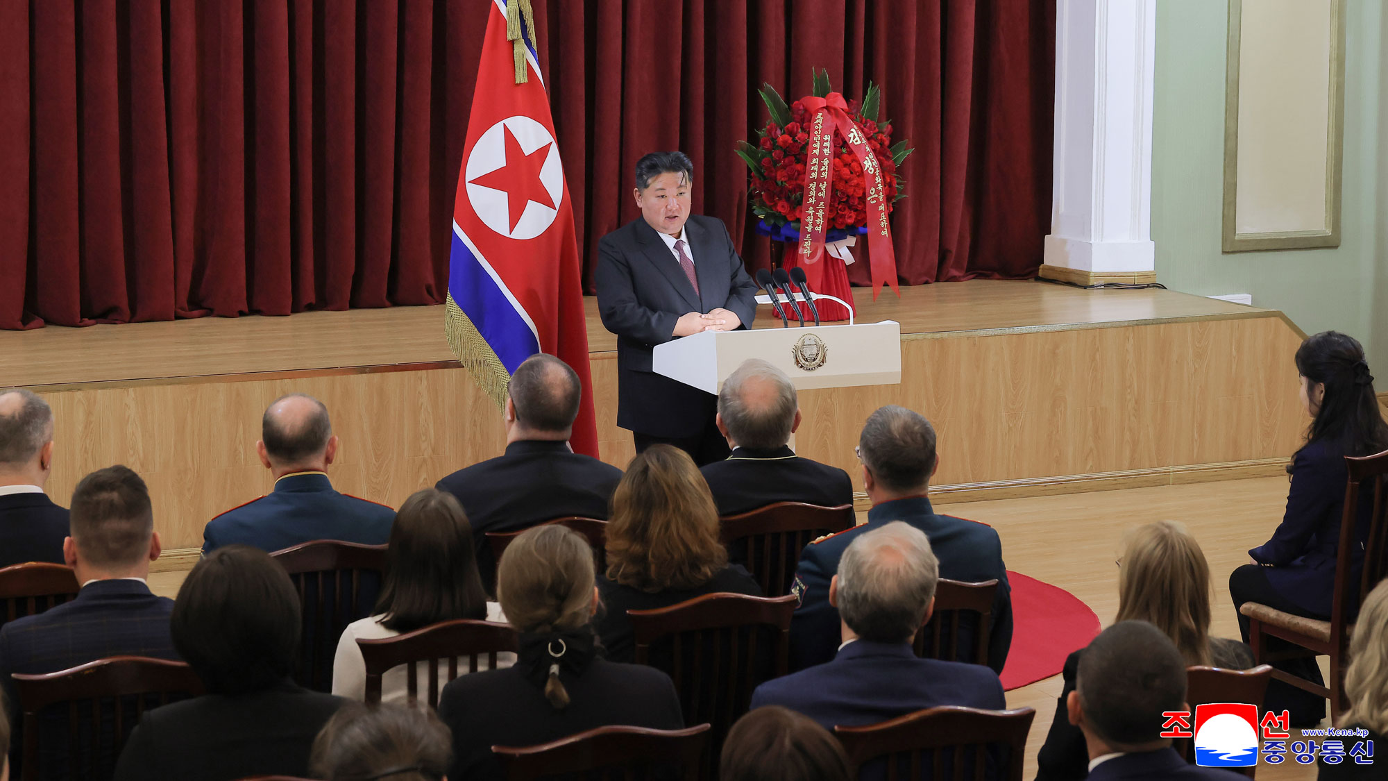 Respected Comrade Kim Jong Un delivers speech at Russian embassy