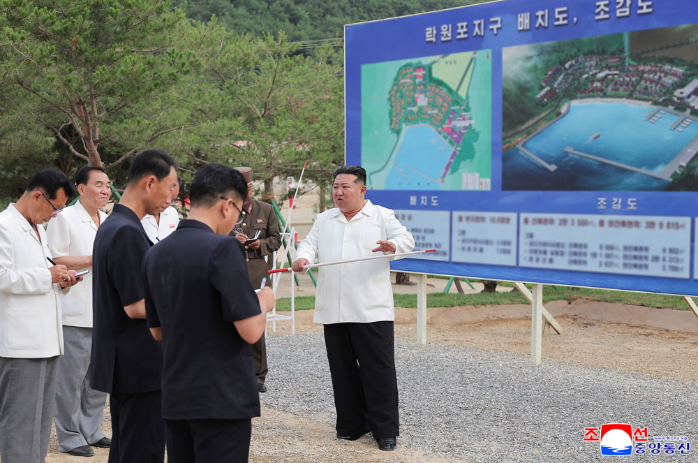 Respected Comrade Kim Jong Un visits construction site of Ragwon County Offshore Farm