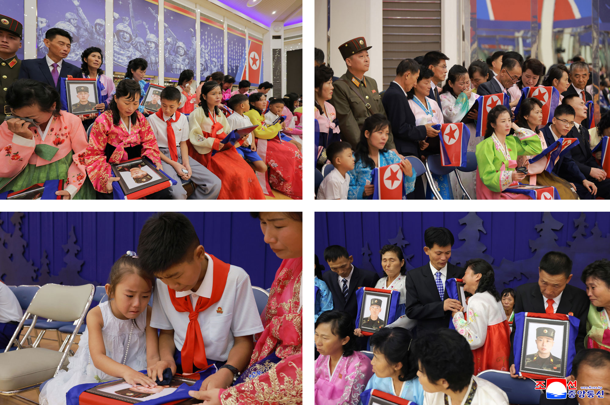Respected Comrade Kim Jong Un meets bereaved families of martyrs who rendered distinguished services in overseas military operations to console and have photo session with them