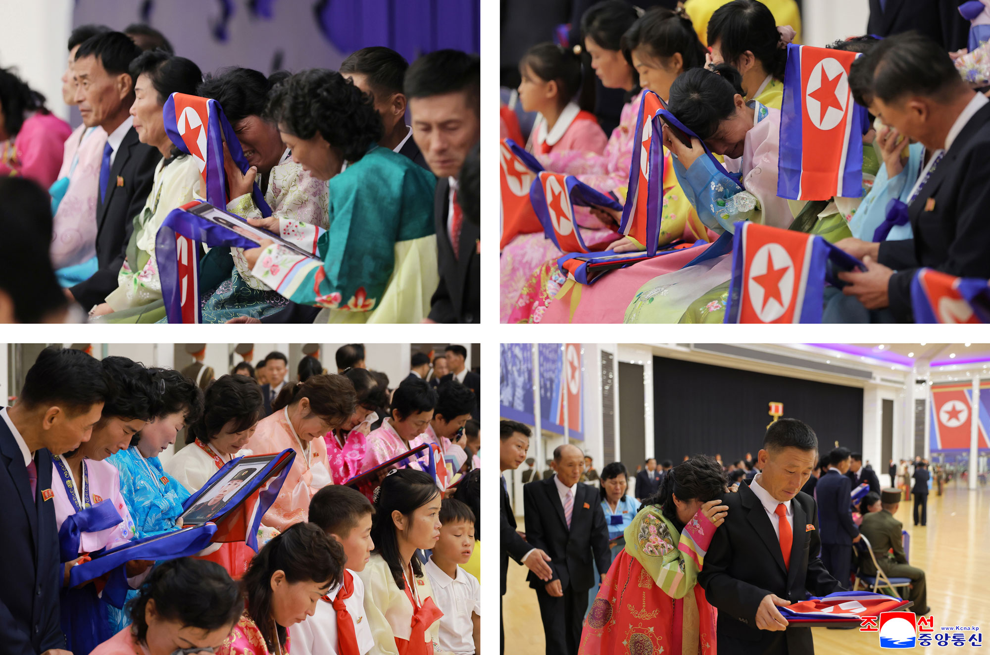 Respected Comrade Kim Jong Un meets bereaved families of martyrs who rendered distinguished services in overseas military operations to console and have photo session with them