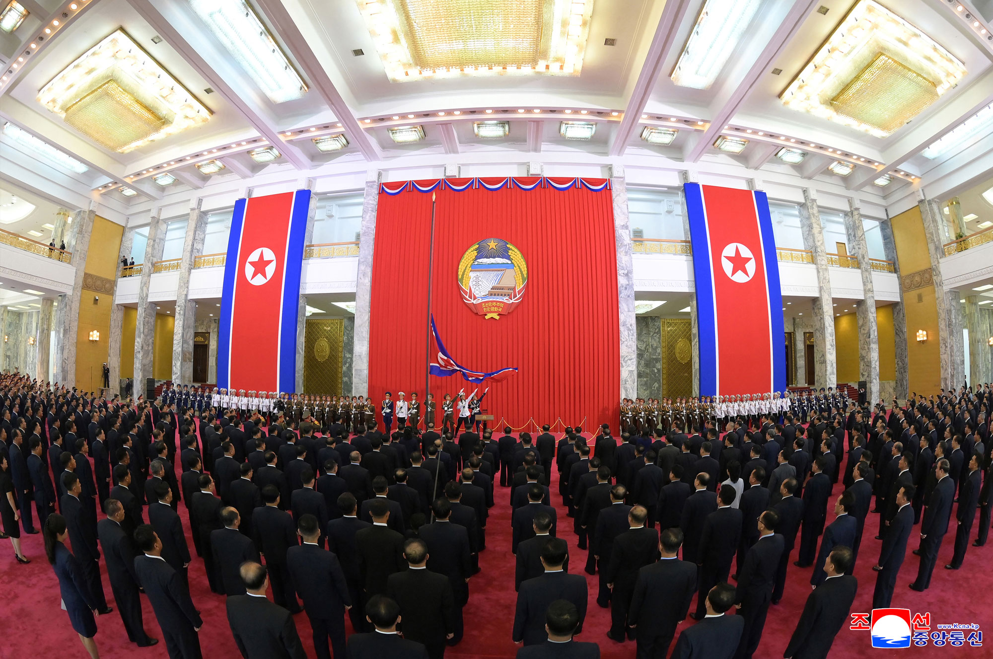 National flag-raising and national oath-taking ceremony takes place to mark 77th founding anniversary of DPRK
