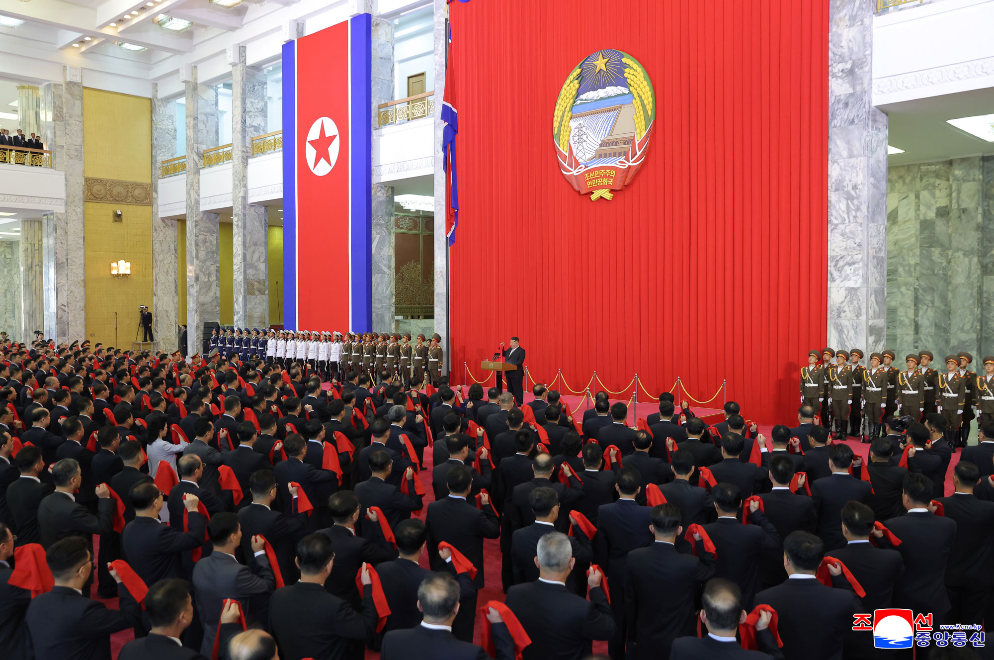 National flag-raising and national oath-taking ceremony takes place to mark 77th founding anniversary of DPRK