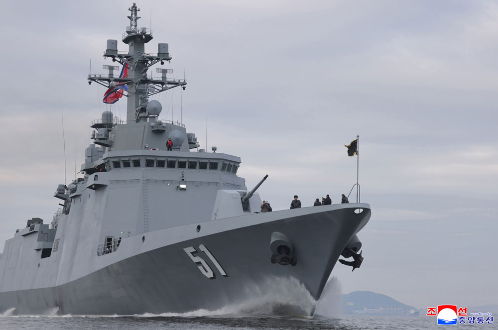 Respected Comrade Kim Jong Un inspects Destroyer "Choe Hyon" to observe shakedown for assessing its operational executive capability