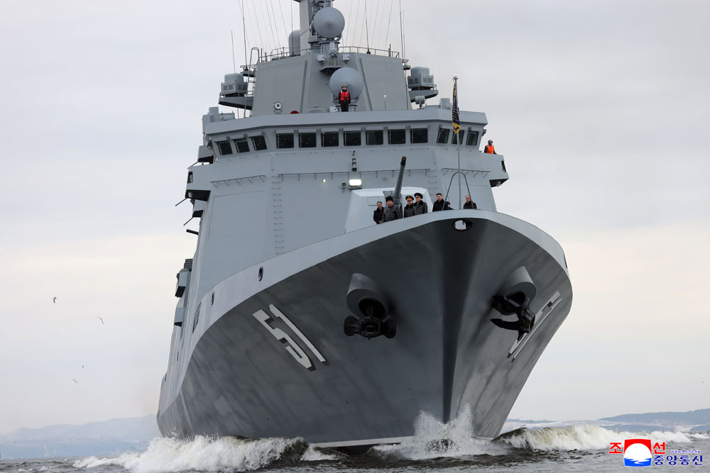 Respected Comrade Kim Jong Un inspects Destroyer "Choe Hyon" to observe shakedown for assessing its operational executive capability